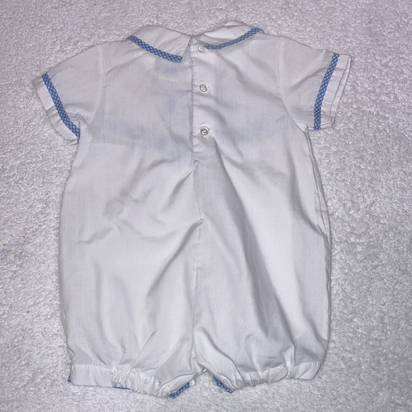 Vintage Alexis circus train baby boy bubble blue gingham trim 9m - Picture 5 of 7
